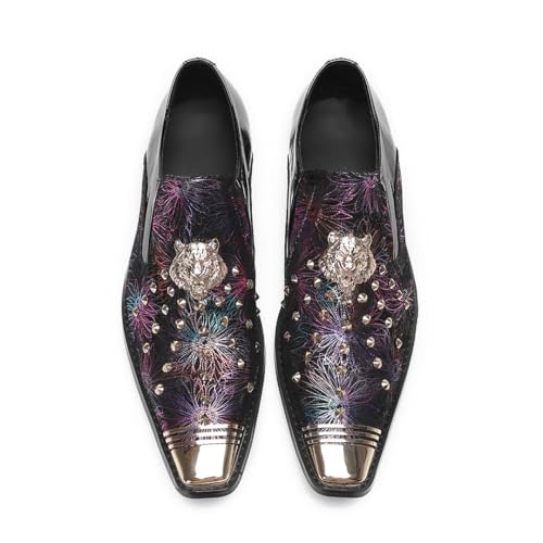 Men's Loafers Snake Pattern Leather Metal Square Toe Cap Studded Design Western Dress Shoes4