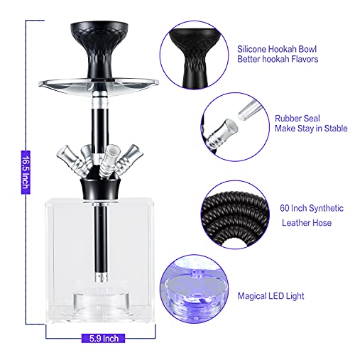 4 Hose Hookah Set Modern Hookah 4 Leather Hose Silicone Bowl Narguile Hookah Big Cloud Complete Accessory With Multicolor Led Light And Remote Control (4 Hose) #TOP3