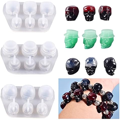 TikooTik 3 Styles Skull Resin molds Halloween Jewellery Making Ghost Bangle Mold Silicone 3D Epoxy Resin Casting Moulds DIY Keychain Pendants Handmade Bracelet Making (3pc/No Hole) Cover