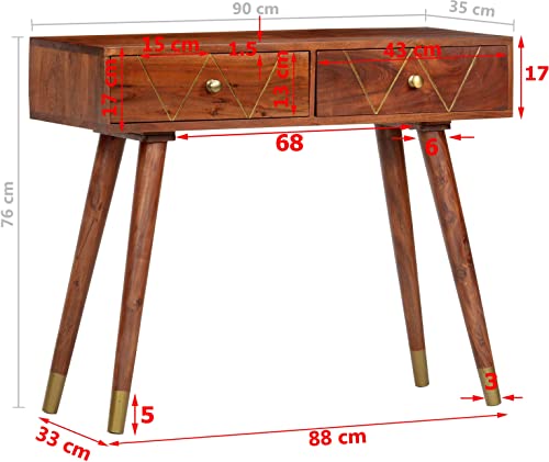 Image of Auden Solid Wood Console Table | Premium 2 Drawer Console Table for Home | Natural Mahogany Finish | Solid Acacia Wood | Cone Legs