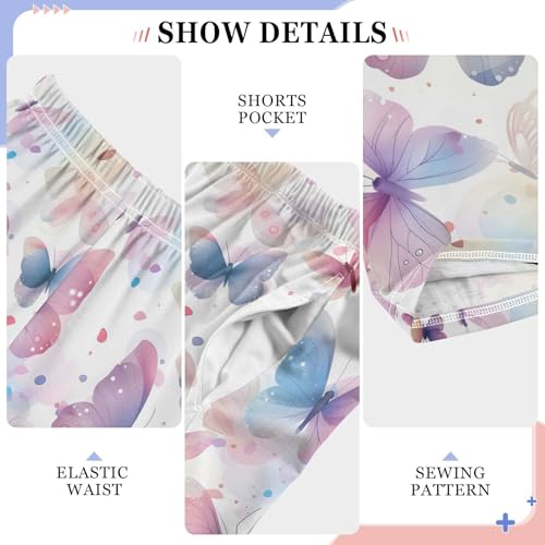 ALAZA Beautiful Butterflies Pink Pajamas Bottoms with Pockets Comfy Pjs Sleepwear Elastic Waistband Pajamas Pants Lounge Pants for 6-14 Years4