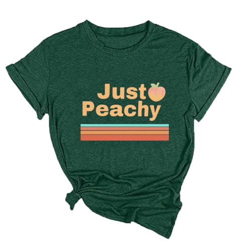 Ykomow Just Peachy T Shirt Womens Short Sleeve Casual Summer Graphic Tees Tops (XL, N-Green)