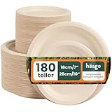 HAAGO 180 Stück Zuckerrohr Teller, 90× 25cm + 90× 18cm – Einwegteller Stabil (Bagasse) - Kompostierbar & Biologisch Abbaubar - Fett- & Auslaufsicher - Pappteller für Party, BBQ, Catering (Heiß & Kalt)
