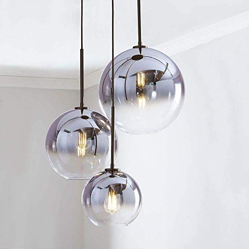 Lustre suspension 3 lampes en verre dégradé argenté et métal chromé