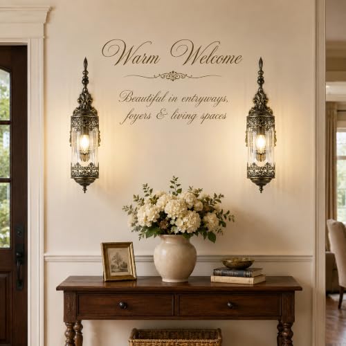 Image of Vintage Wall Sconce with Glass Shade, Rustic Farmhouse Wall Light Fixture, Antique Gothic Decorative Metal Wall Lamp for Hallway, Bedroom, Living Room, Entryway, 2-Pack