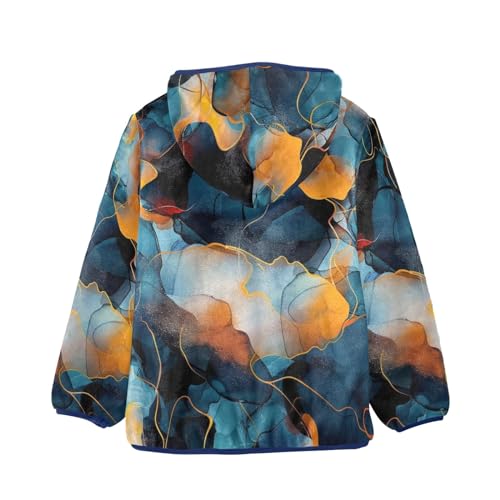 Boys Girls Fleece Jacket Dark Blue Orange Water Texture Kids Warm Hooded Outwear Coat2