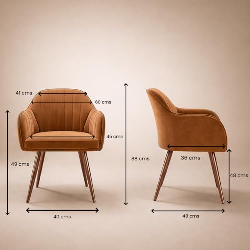 Image of Vergo Plush Velvet Dining Chair, Cushion Seat, Wooden Frame, Metal Legs, Premium Accent Chair for Living Room, Bedroom, Dining Room, Cafe & Restaurant (Set of 4, Light Brown)