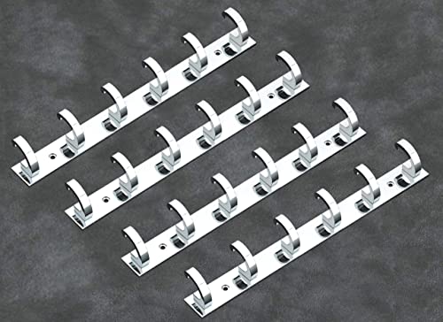 Image of iSTAR Stainless Steel 6 Pin Bathroom Cloth Hooks Hanger Door Wall Bedroom Bathroom Robe Hooks Rail for Hanging Keys, Clothes, Towel Steel Hook (Pack of 4, Silver)