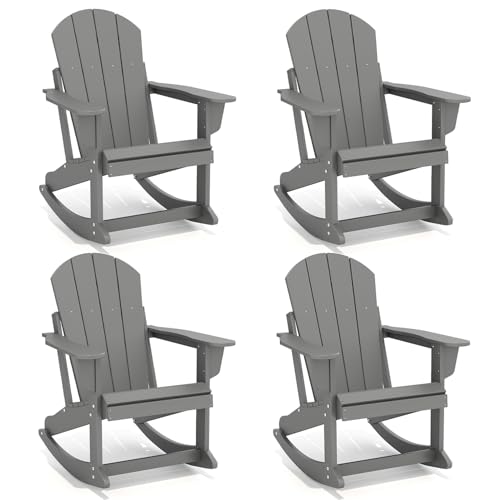 GREENVINES Adirondack Rocking Chairs Set of 2 | HDPE Plastic | Porch Rocker | Chair for Outdoor Patio Deck | All Weather | Grey Grey 2PCS