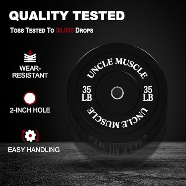Uncle Muscle Rubber Bumper Plates Olympic Weight Powerlifting Plates for Strength Training Weight Lifting Plate Home Gym for 2 Inch Barbell