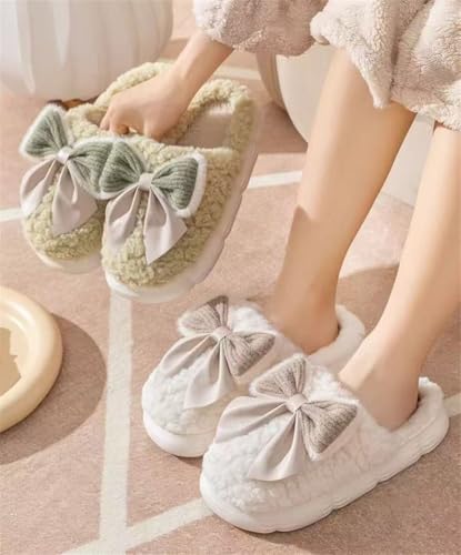 Caistre Furry Slippers for Women Bow-knot Plush Slides House Shoes Soft Cozy Memory Foam Slippers with Rubber Sole 20254