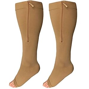 Runee Wide Calf Zipper Compression Socks, Open Toe, Extra Calf SupportRunee Wide Calf Zipper Compression Socks, Open Toe…