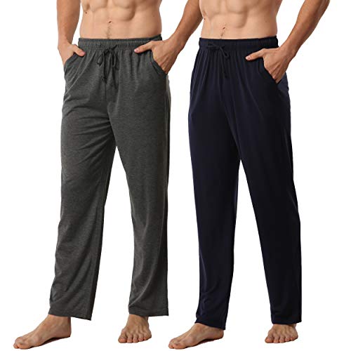 YUSHOW Pantalones de descanso para hombre con bolsillos, paquete de 2 pijamas para dormir, pantalones de pijama para hombre, ropa de dormir casual, Azul marino y gris cáñamo, X-Large