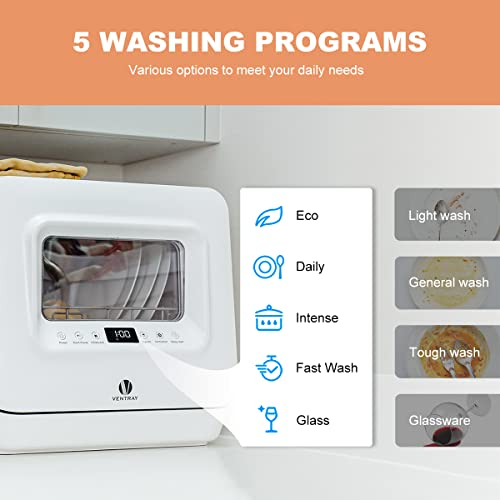 Ventray Countertop Portable Dishwasher Mini Compact With 5 Washing Programs Air Drying Function For Small Apartment Dorms Rvs Dw55Ad #TOP1