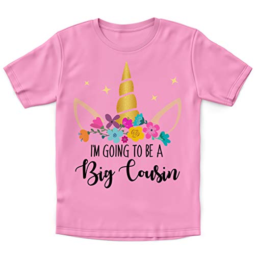Camiseta de unicornio con texto en inglés "Girls I'm Going to Be A Big Cousin Unicornio", con texto "Slogan Baby Announcement Promoted to Big Cousin Her