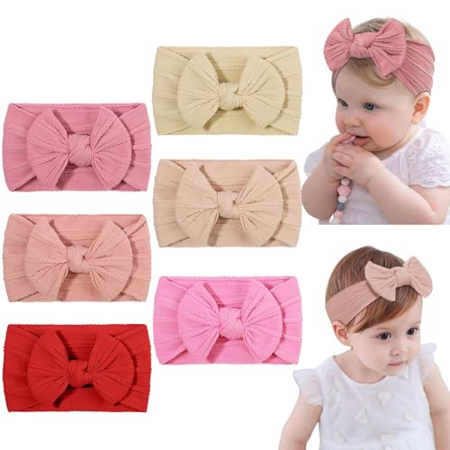 DiULi Diademas Bebé Niñas Elásticas Suaves, 6 colores Conjunto de Diademas para Niñas, Diadema Estirable Nylon con Lazo de Tela, Regalo Accesorios de Cabello para Neonatal Lactante Niño Pequeño Niños