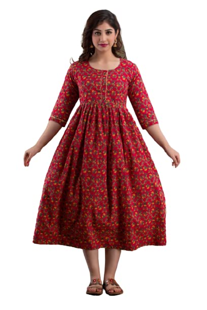 Women's Cotton Floral Printed Anarkali Maternity Feeding Kurti (Red-M)-picture-37