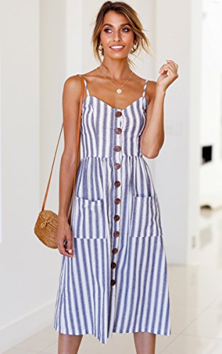 Angashion Women's Dresses-Summer Floral Bohemian Spaghetti Strap Button Down Swing Midi Dress - Image 3
