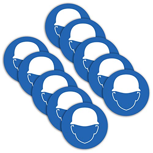 10 Stück Kopfschutz tragen/Helmpflicht ISO 7010 Aufkleber Ø 9,5cm Sticker Hinweiszeichen Gebotszeichen mit UV Schutz für Außen-und Innenbereich von STROBO