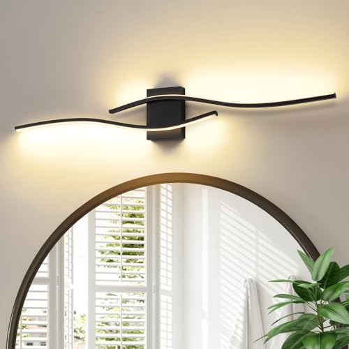 Image of LED Modern Vanity Lights Dimmable Over Mirror 39.4 inches Black Bathroom LED Vanity Light for Bathroom Living Room 3300K Warm Light