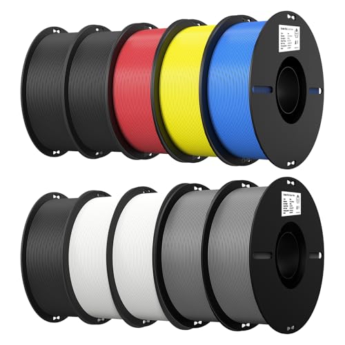 Image of Creality 10 Pack PLA 1.75mm Filament Bundle for 3D Printing with No-Tangling Strong Bonding and Overhang Performance, Accuracy + /- 0.02mm (3Black,2White,2Grey,Blue,Red,Yellow)