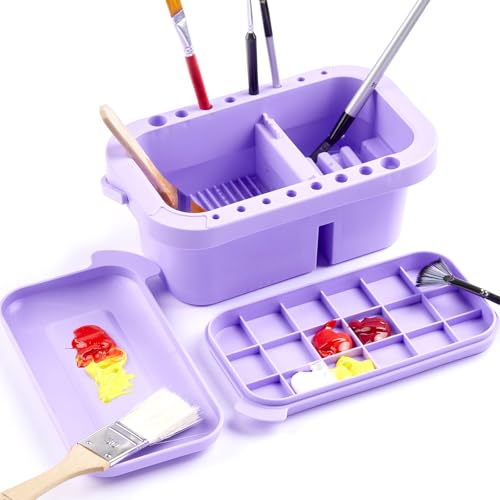 Image of SEVENY Paint Brush Cleaner, Holder & Organizer with Palette, Purple | For Acrylic, For Watercolor, For Water-Based Paints