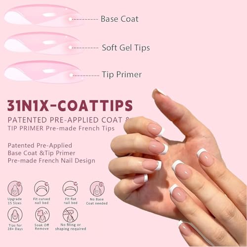 Image of 9 Color Press On Nails Fake Nail 216 Pcs, French tip press-on nails, Press on Nail, Artificial Nail Extensions Combo in Multicoloured, Full Cover Glossy Nude False Acrylic Nails for Women Girls (03, 216 count (Pack of 1))
