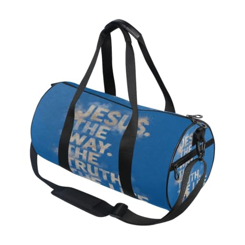 Bolsa de lona para viajes y deportes con diseño de la fe cristiana y Jesús en blanco