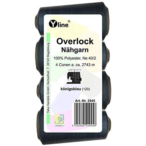 4 bobinas Overlock, hilo de coser color azul rey, 2743 m, NE 40/2, 100 % poliéster, hilo para máquinas de coser, 2945