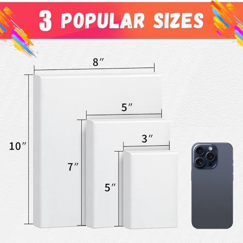 Image of FIXSMITH Stretched Canvas for Painting, 3 inchx5 inch, 5 inchx7 inch, 8 inchx10 inch, Pack of 3, Pre-Primed Canvases Wood Framed, Blank White Painting Canvas Boards for Acrylic, Oil and Gouache Painting