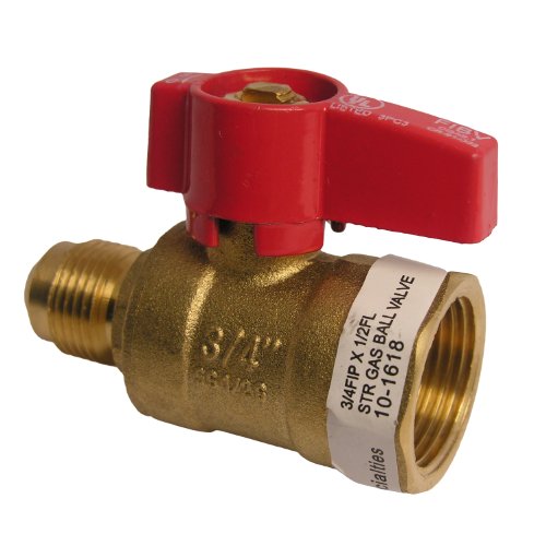 LASCO 10-1619 Straight Gas Ball Valve with 1/2-Inch Flare and 3/4-Inch Female Pipe Inlet, Brass