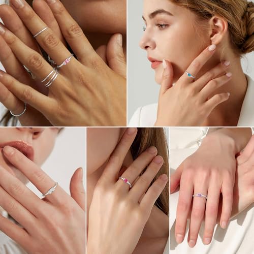 KOHOTA Silver Birthstone Rings for Women Dainty Stackable Engagement Wedding Promise Rings Non Tarnish CZ Emerald Green Gemstone Ring Mothers Birthday Gift Size 6-10 5