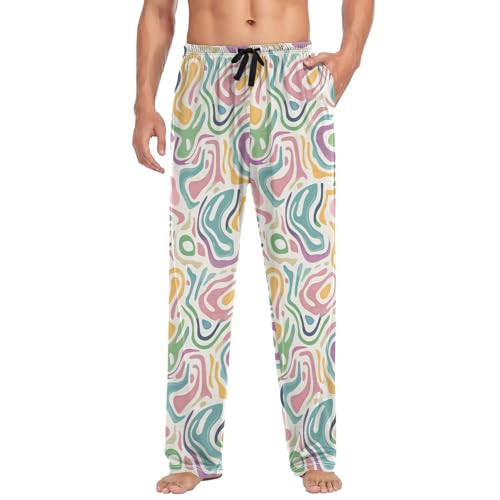 Colorful Print Men’s Pajama Bottoms Straight Leg Lounge Pants with Soft Touch Fabric
