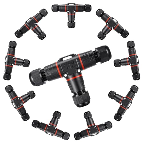 BOSYTRO 10 Piezas Empalmes Cables Electricos, 3 Pines conector estanco IP68, Conexión Rápida Forma T Conector de Cable Estanco, para Diámetro de Cable Ø3-12 mm