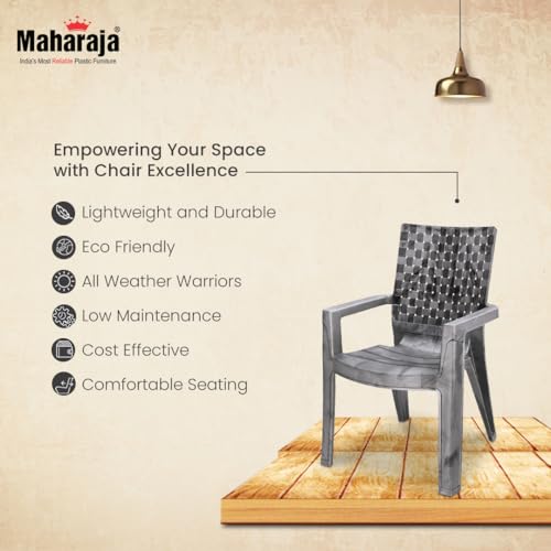 Image of MAHARAJA Heavy Duty Plastic Chairs for Home & Office | Comfortable | Arm Rest | 200Kg Capacity (Silver., Pack of 4)
