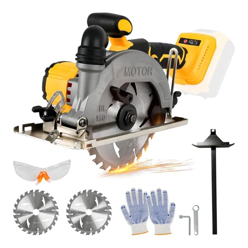Cordless Circular Saw Compatible with Dewalt 18V 20V 6200RPM Brushless Circular Saw with 2 150MM Blades Cutting Depth & Angle 50mm(90)-33mm(45) for Wood Soft Metal Plastic (No Battery)