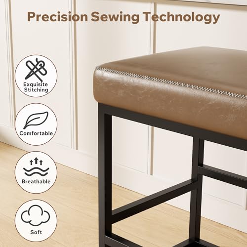 Image of Bar Stools Set of 3, 24in Counter Height Barstools, Faux Leather Counter Stools with Thick Square Seats & Sturdy Metal Base, Modern Bar Chairs for Kitchen Island (Coffee)