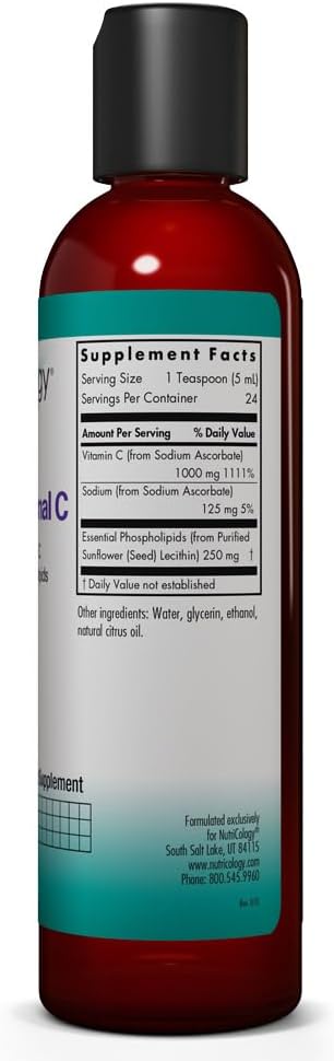 Allergy Research Group Nutricology Micro Liposomal C 1000mg Supplement - Liquid Vitamin C, Sunflower Phospholipids, Sodium Ascorbate, Organic, Bioavailable - 4 Fl Oz