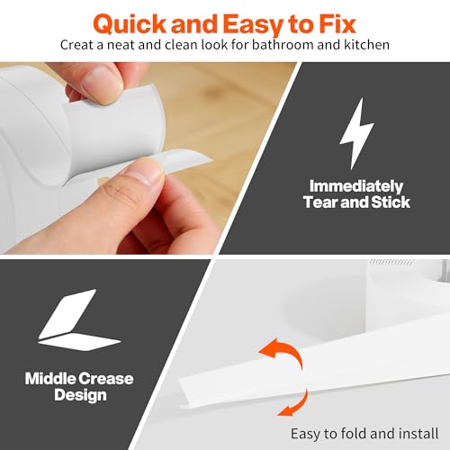 Image of Dstorelhp 2PCS Caulk Tape for Bath & Kitchen, White, 1.5 inch x 10.5Ft | Waterproof, Self Adhesive, Peel and Stick, For Countertop Bathroom Toilet Bathtub Sink Shower Wall Trim, Easy to Install