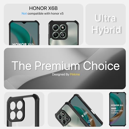 Image of Pikkme Crystal Clear Transparent Back Cover | Ultra Hyrbid | Full Camera Protection | Raised Edge | Bumper Case for Honor X6b (Black)