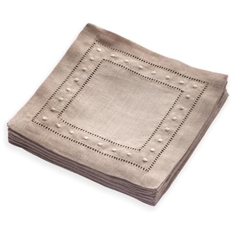 12 Pack Linen Cocktail Napkins with Embroidered Dots Cover