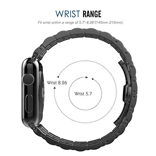 MaKTech Zeven-Stuk Roestvrij Staal Metaal Bandje Combineren met Apple Watch Series 6/SE/5/4/3 (44mm/42mm,Zwart) - Afbeelding 4