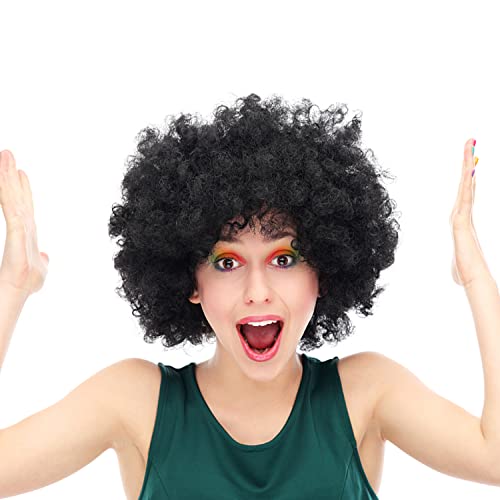 Parrucca corta riccia, africana alla moda, soffice e traspirante, clown, accessori hippie, nera, Halloween, feste a tema