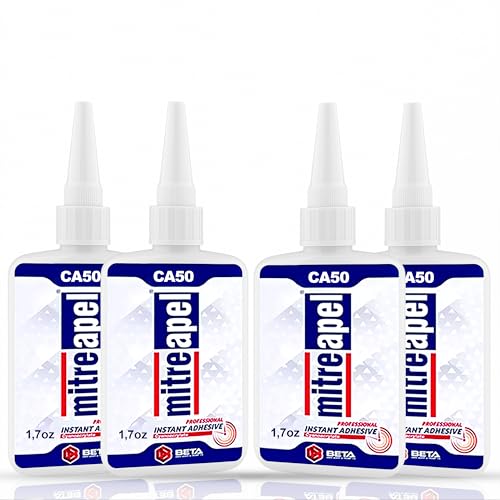 MITREAPEL Cyanoacrylate (CA) Super Glue (4x1.7 oz) for Plastic, Metal, Leather, Ceramic - Fast Adhesive for Woodworking, Hobby Models, Carpentry - 4 Pack