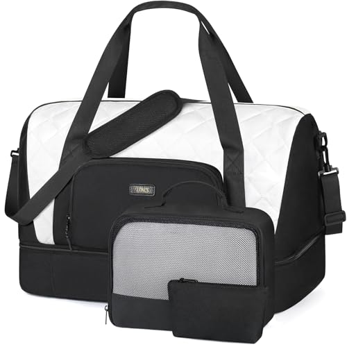 Image of Travel Weekender Bag for Women, 21 inch Overnight Bag with Shoe Compartment 50L Large Travel Duffel Bag Carry On Tote for Weekend, Overnight, Business Trips, Water Resistant, S-White, Large, Travel
