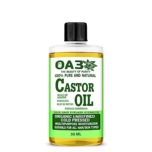 OA3 Pure Natural Castor Oil - 50ML Cold-Pressed, 100% Pure & Undiluted, Hexane Free - Nourish Your Skin, Hair, Eyebrows, Nails, Beard, and Eyelashes