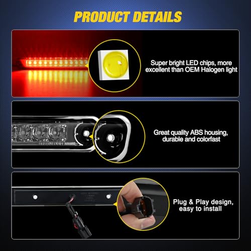 Image of Nilight Third Brake Light Tail High Mount 3rd Stop Lights Smoked Lens Compatible with Honda Passport 1994 1995 1996 1997 Van SUV Rear Center Cab Lamp