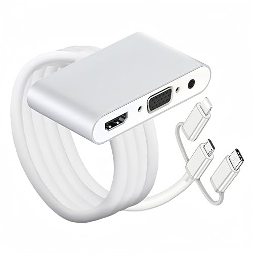 Watlq 3-in-1 USB C to HD/VGA/Audio Adapter,Type-C Wired Screen mirroring Connect Cable,Casting/Phone to TV/Projector/Monitor,Sync Video and Sound,Compatible with iOS/Android/Tablets 1080P HD Display