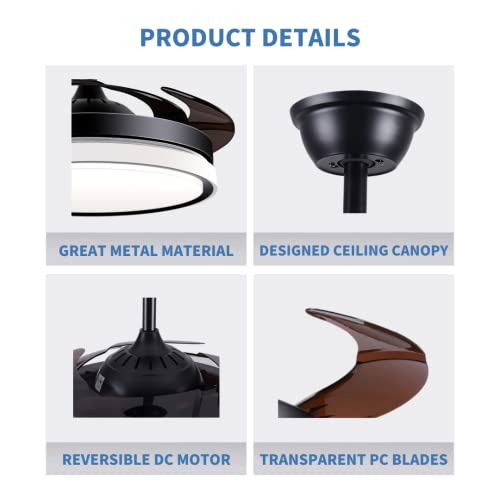 Duclsaty Retractable Ceiling Fans With Lights Remote Control,Fandelier Flush Mount ,42 Inch, Modern, Bladeless,Led Dimmable Light,Silent Fan Noiseless Dc Motor #TOP6