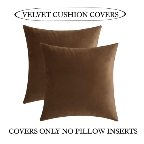 Image of Amazon Brand - Umi Velvet Decorative Cushion Cover 18x18 Inch - Set of 5, Soft Solid Square Throw Pillow Covers for Sofa, Living Room or Home Decor - 45x45 cm in Brown Color